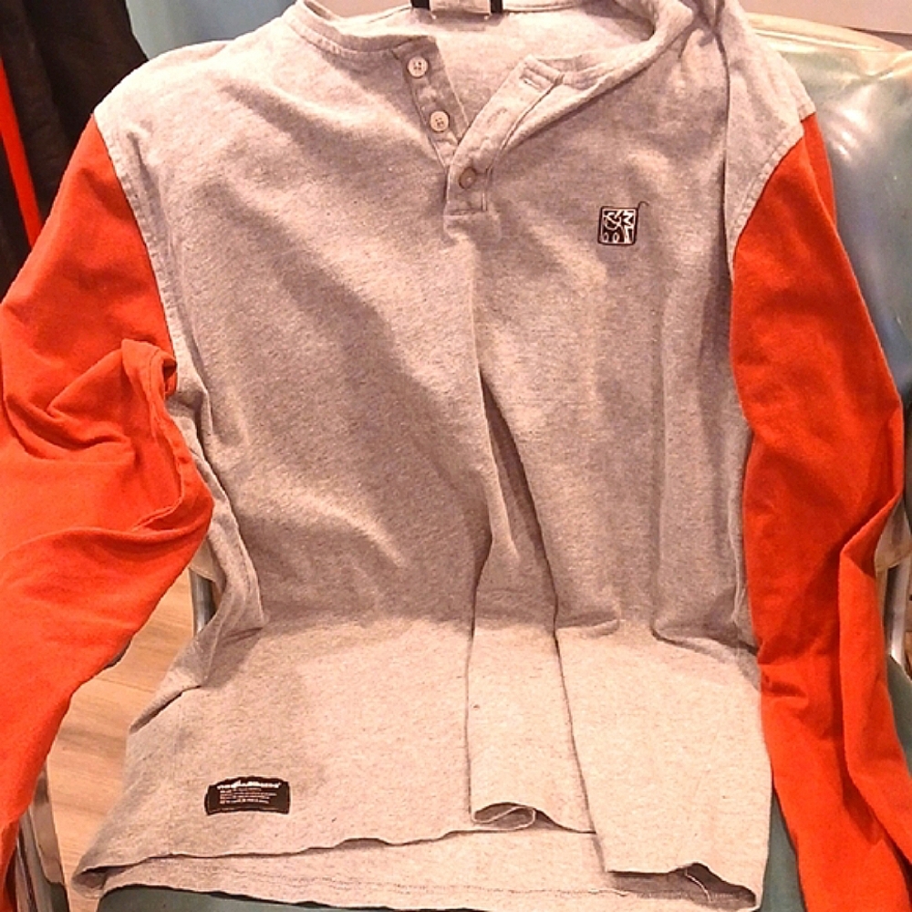 The Hundreds Gray and Rust Long Sleeve Henley Shirt